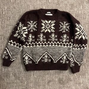 vintage Gap hand-knit 100% wool sweater brown white fair isle snowflake men’s XL